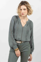 Blouse kaki bohème dentelle fluide | Elora