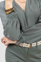 Blouse kaki bohème dentelle fluide | Elora