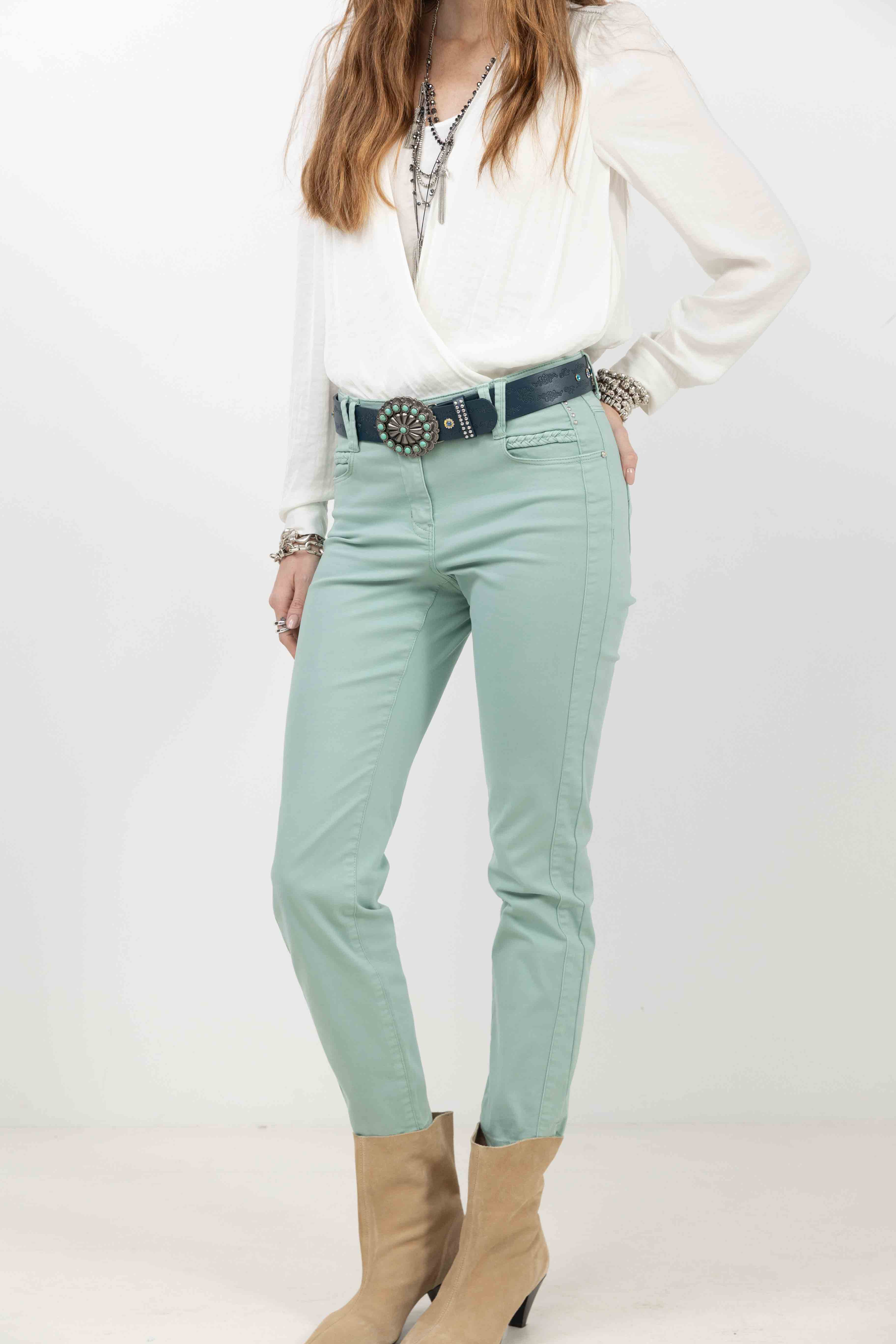 Pantalon menthe slim tendance | Elora