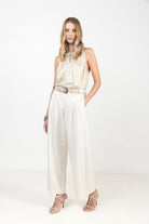 Pantalon écru large fluide élégant| Elora