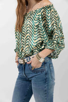 Blouse rayée verte col Bardot | Elora