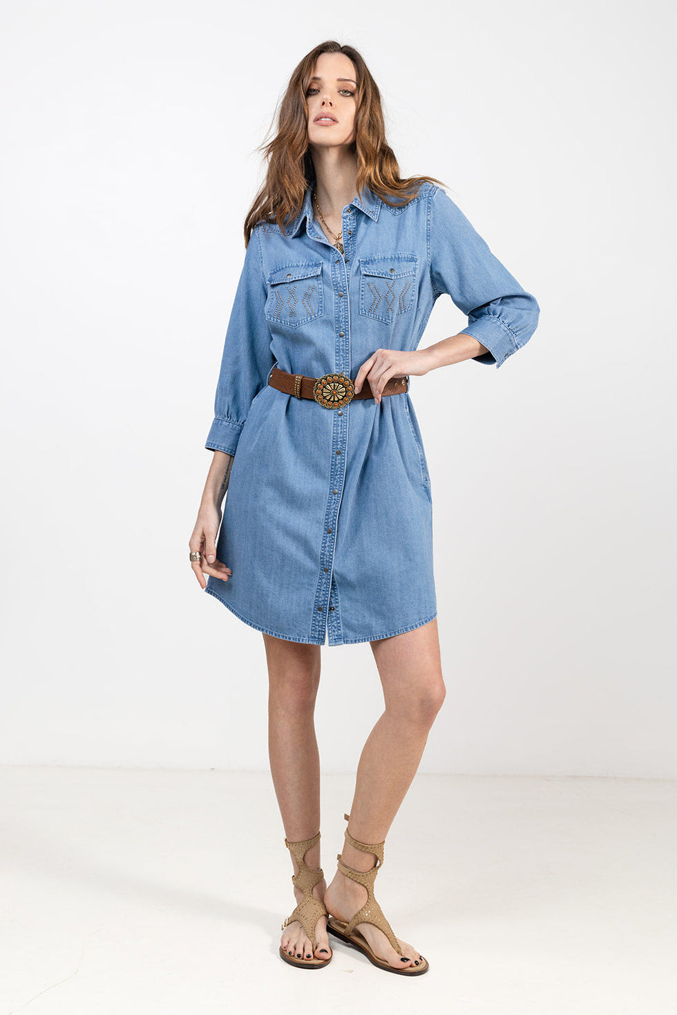 Robe chemise jean bleu clair | Elora