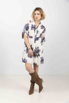 Robe chemise fleurie écru bleu | Elora