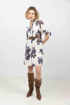 Robe chemise fleurie écru bleu | Elora