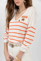 Pull marinière écru orange brodé | Elora