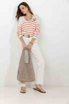 Pull marinière écru orange brodé | Elora