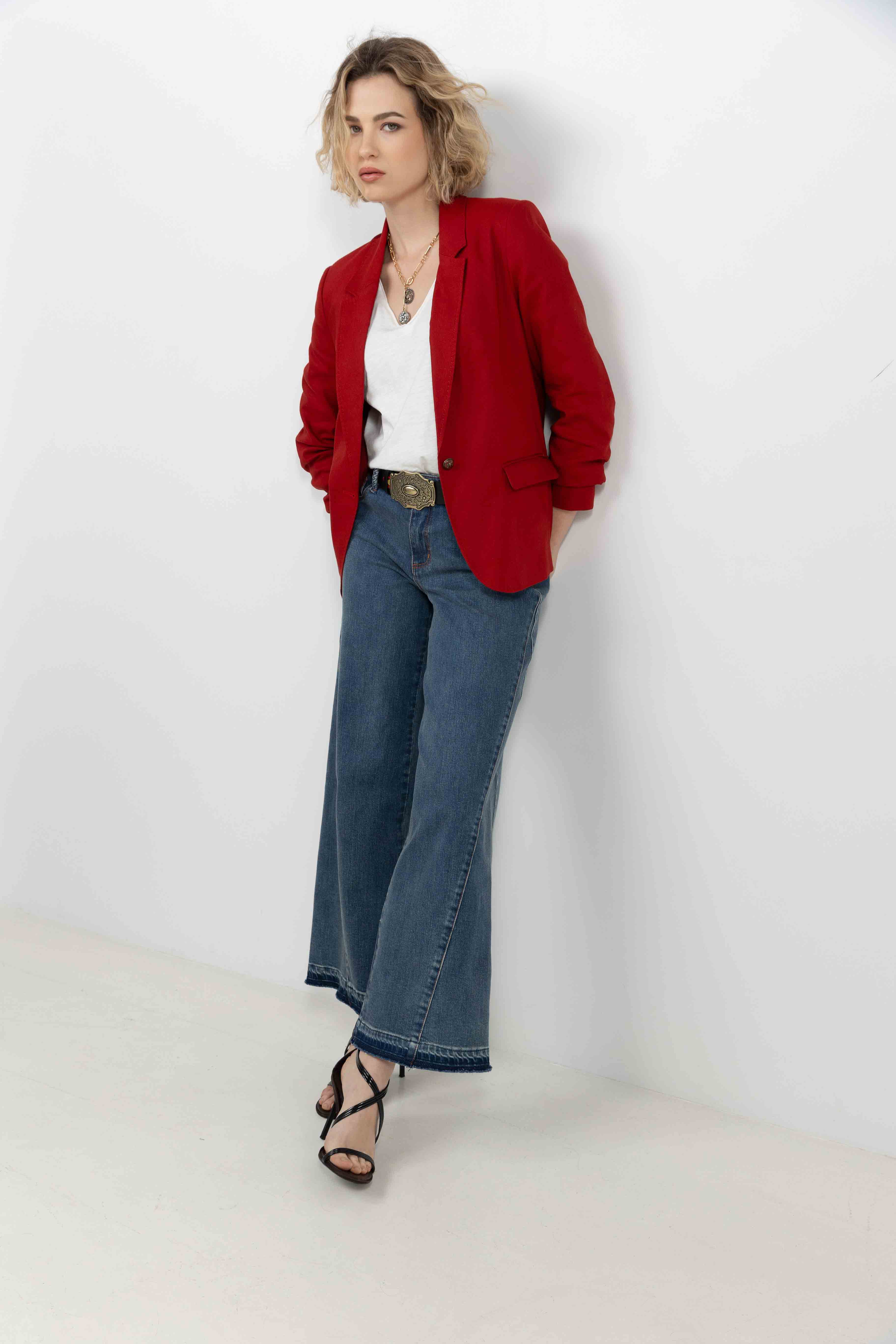 Veste rouge lin chic estivale | Elora