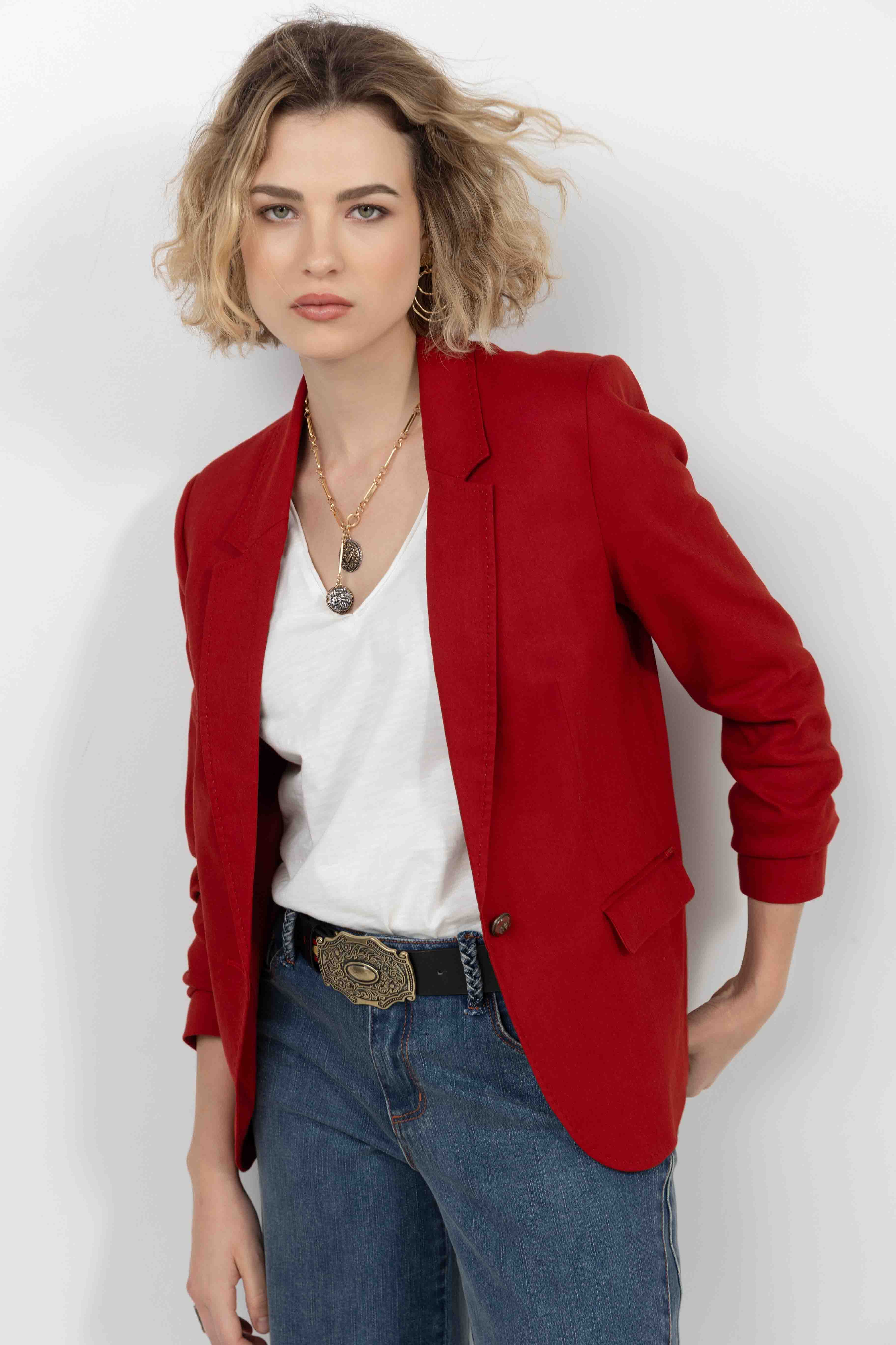 Veste rouge lin chic estivale | Elora