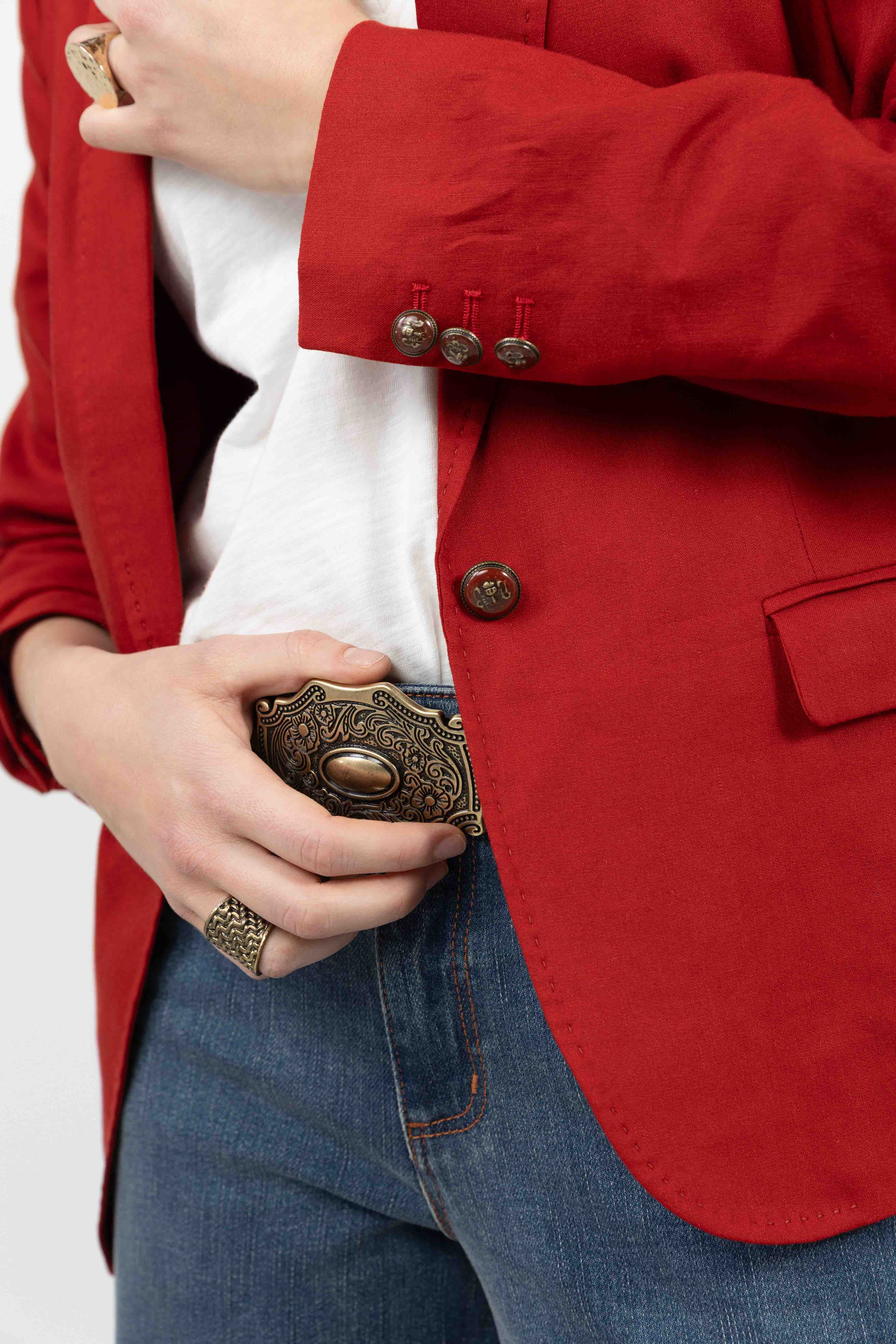 Veste rouge lin chic estivale | Elora