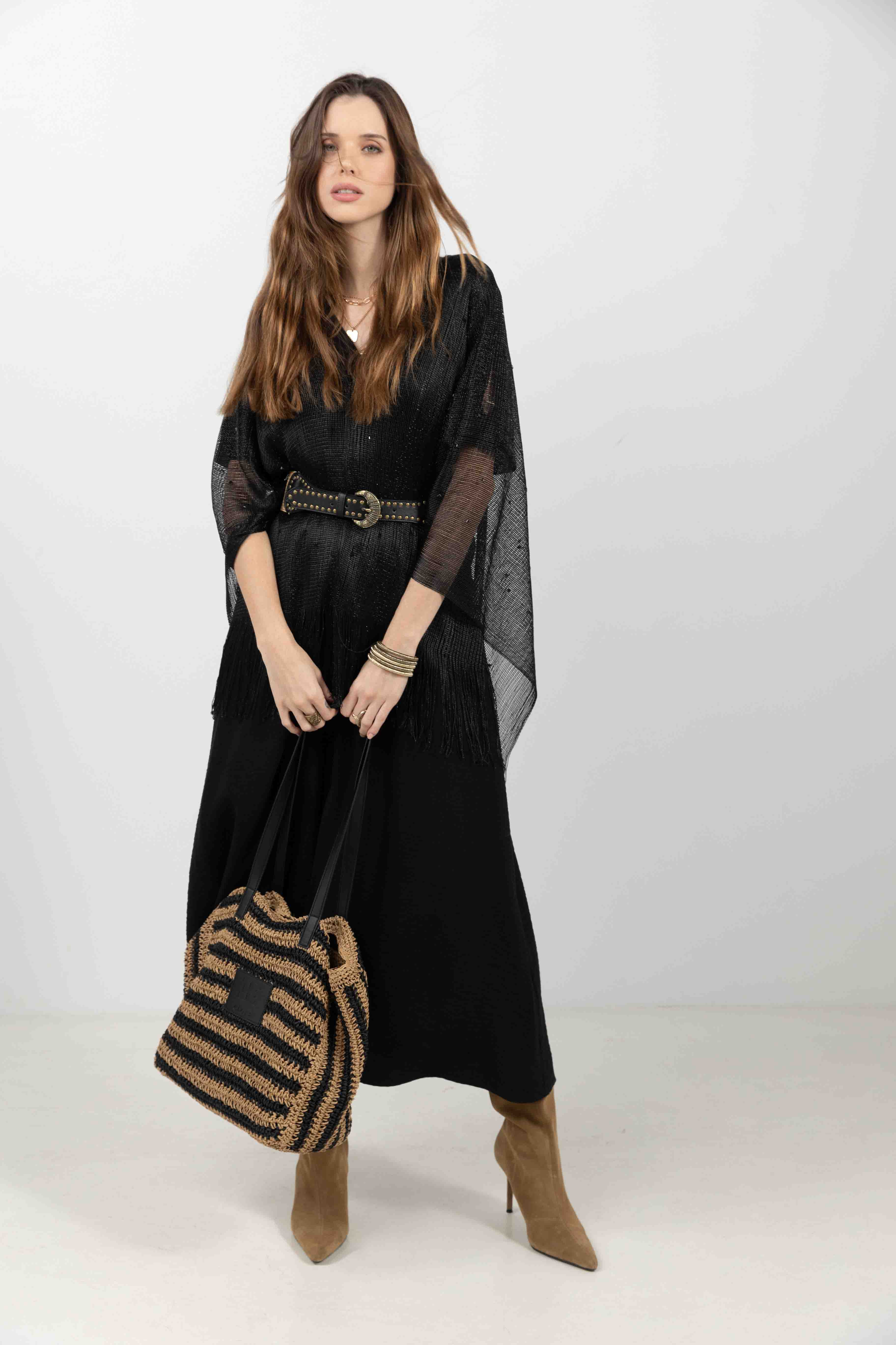 Sac cabas rayé naturel noir XL | Elora