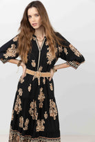 Robe longue bohème imprimé noir beige | Elora