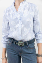 Chemise fleurie bleu et blanc romantique | Elora