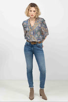 Jean bleu slim avec broderies | Elora