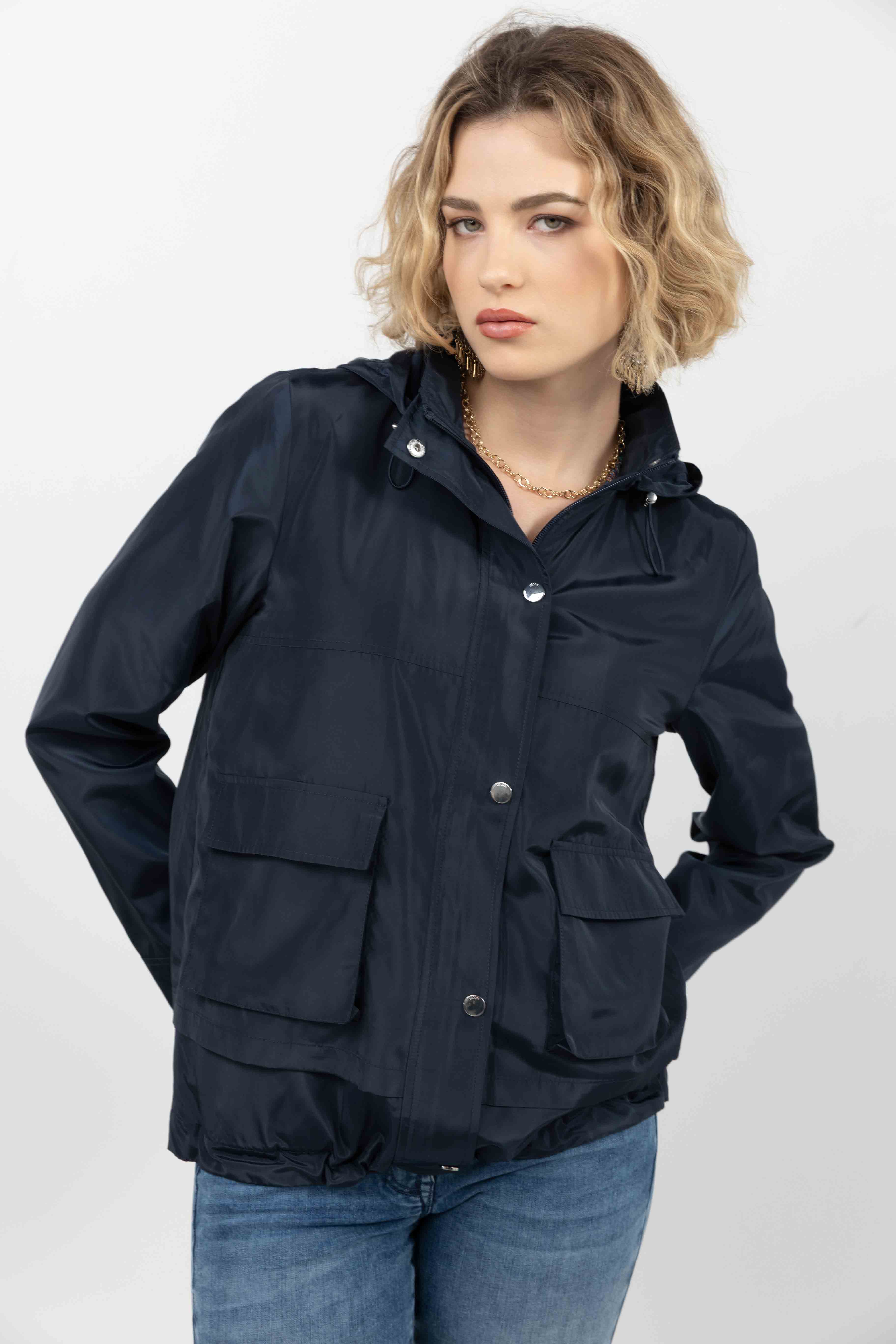 Parka bleu marine déperlante chic | Elora