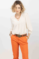 Blouse écru brodée perles chic | Elora