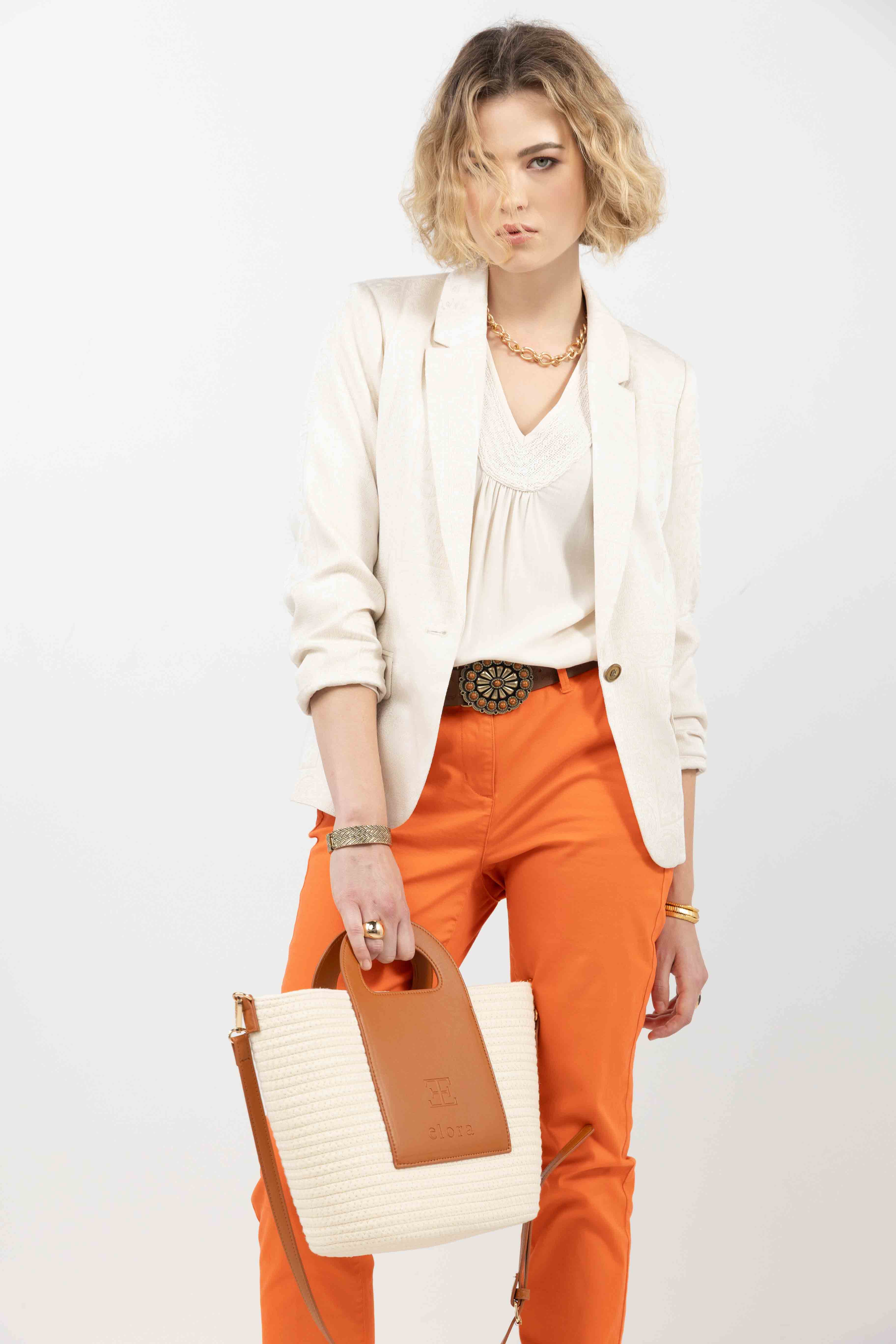 Blouse écru brodée perles chic | Elora