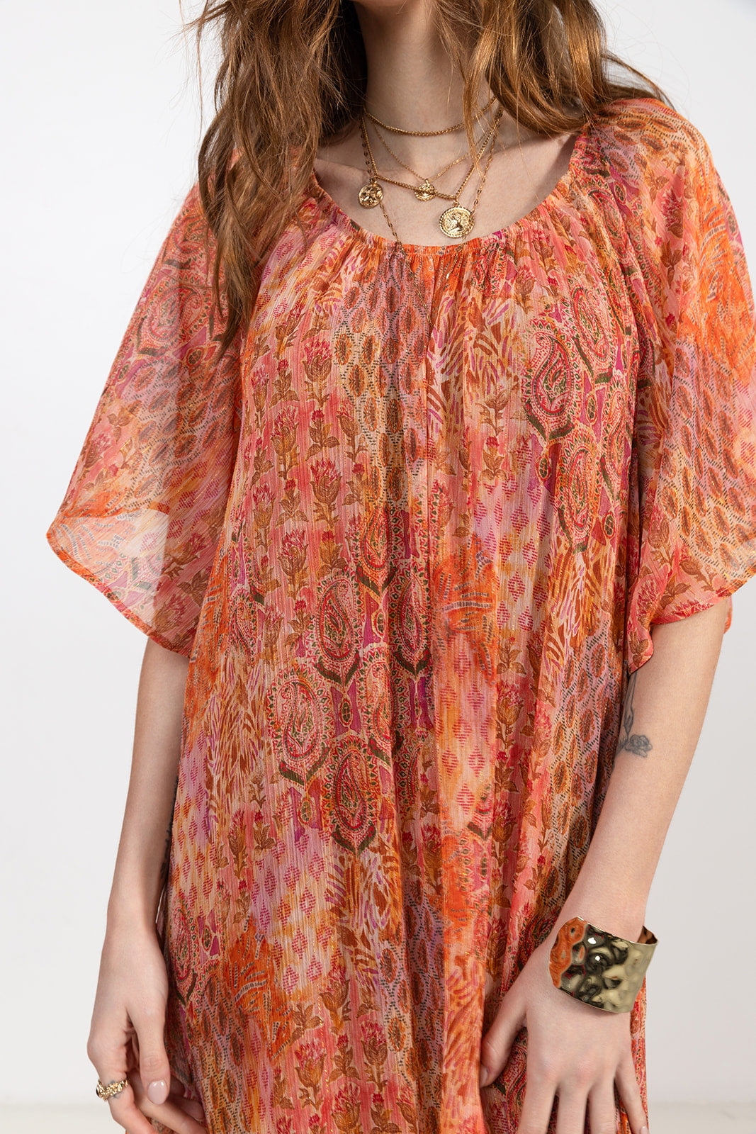 Robe longue imprimée bohème rose | Elora