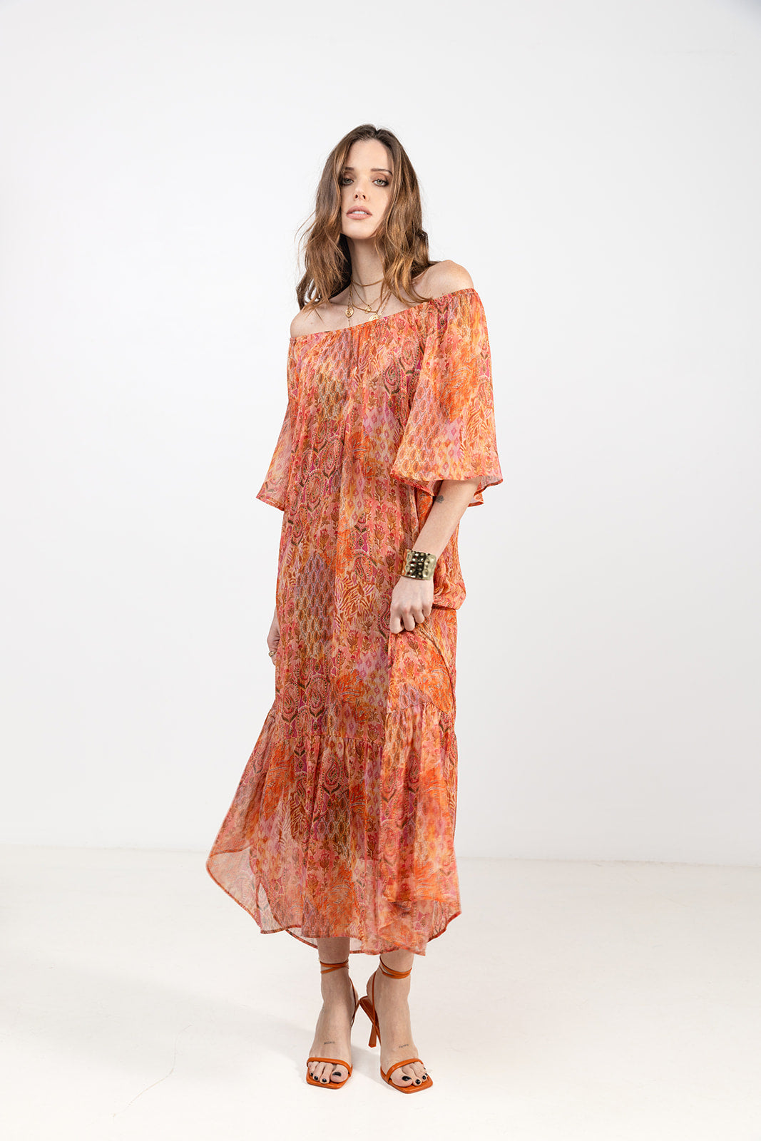 Robe longue imprimée bohème rose | Elora