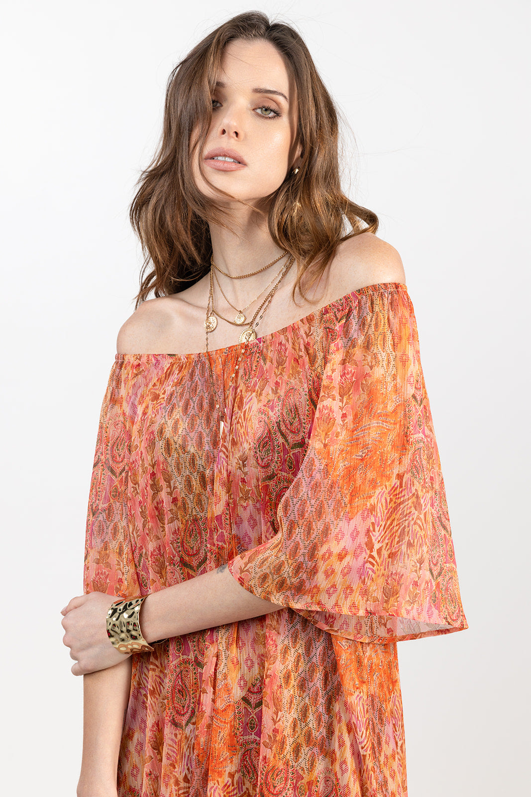 Robe longue imprimée bohème rose | Elora