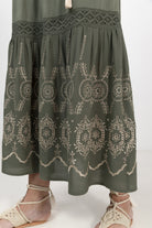 Robe longue kaki bohème broderie | Elora