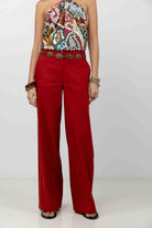 Pantalon palazzo rouge lin fluide | Elora