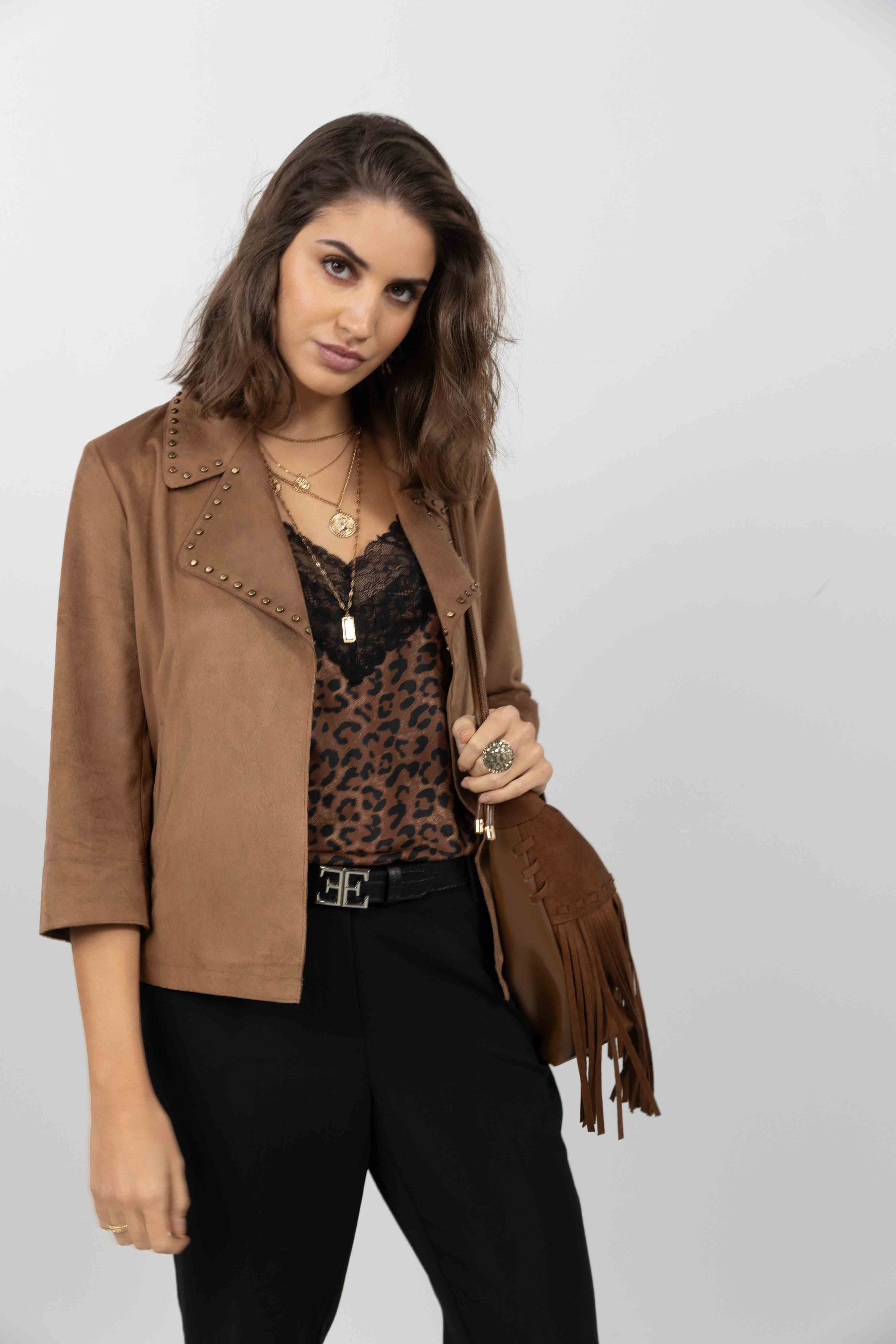 Veste suédine marron rock chic | Elora