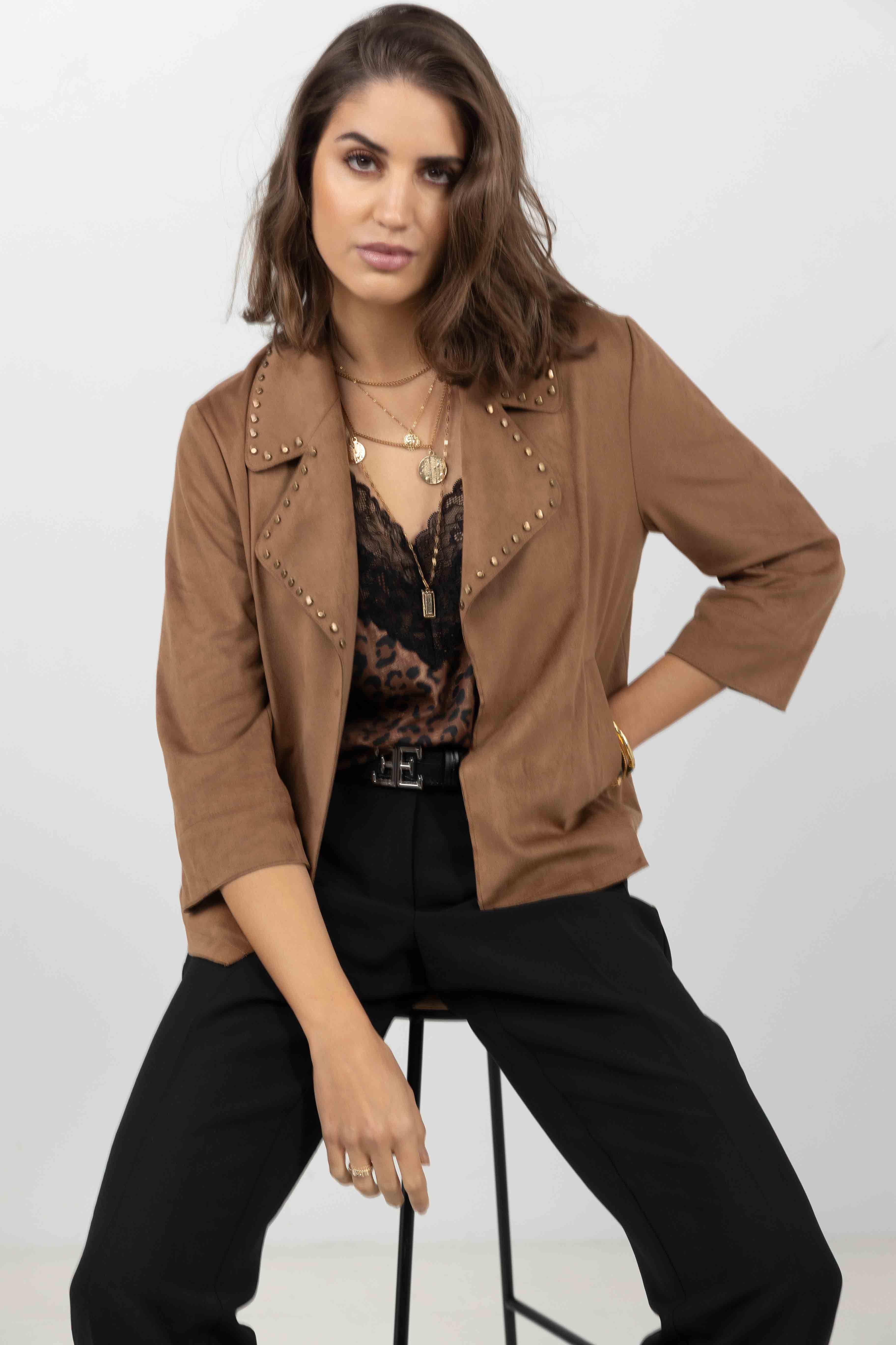 Veste suédine marron rock chic | Elora