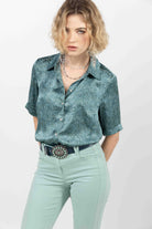 Chemise satin imprimé bleu | Elora