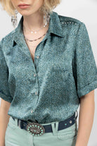 Chemise satin imprimé bleu | Elora