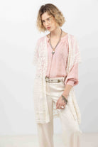 Poncho écru long dentelle bohème | Elora