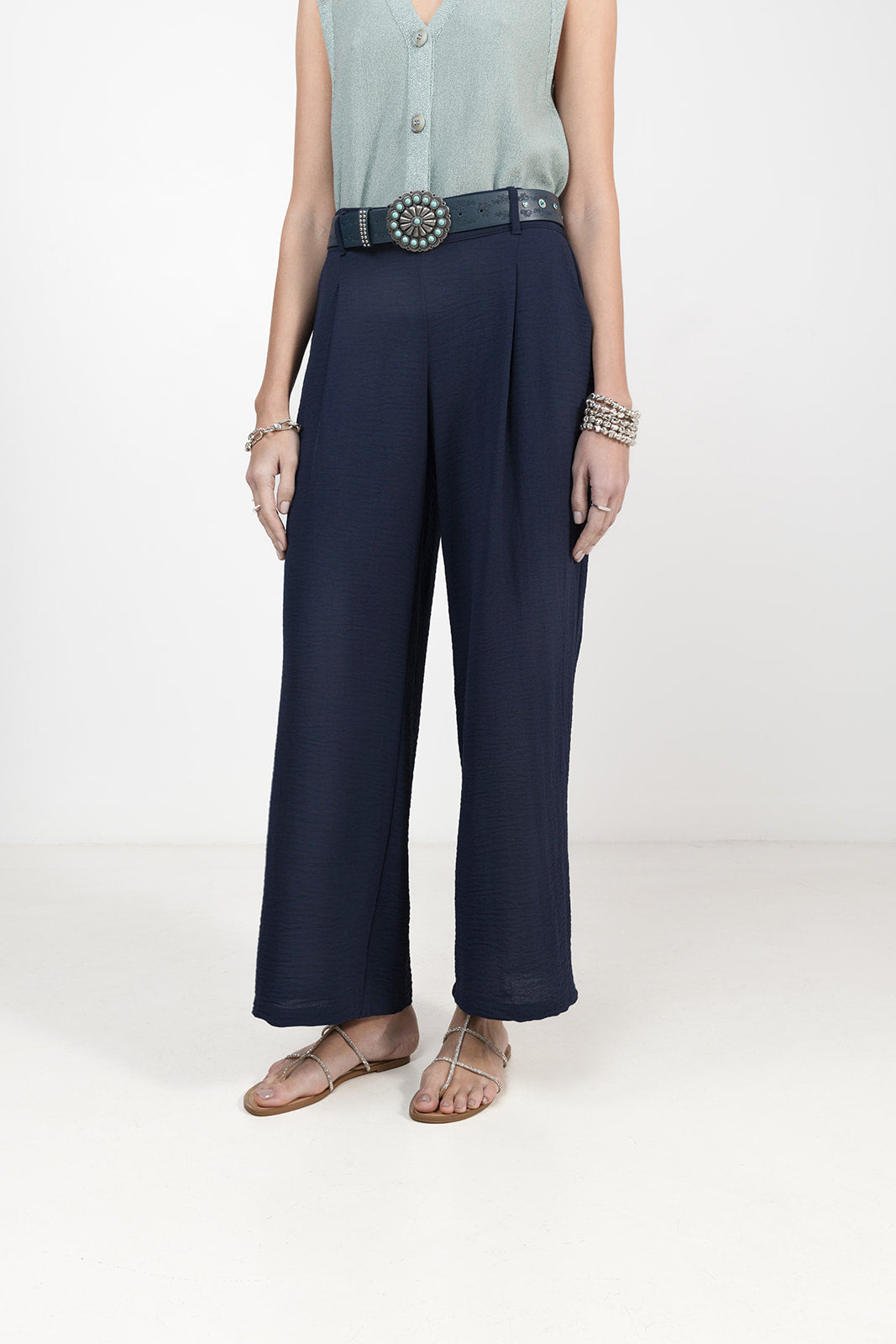 Pantalon marine large fluide élégant | Elora