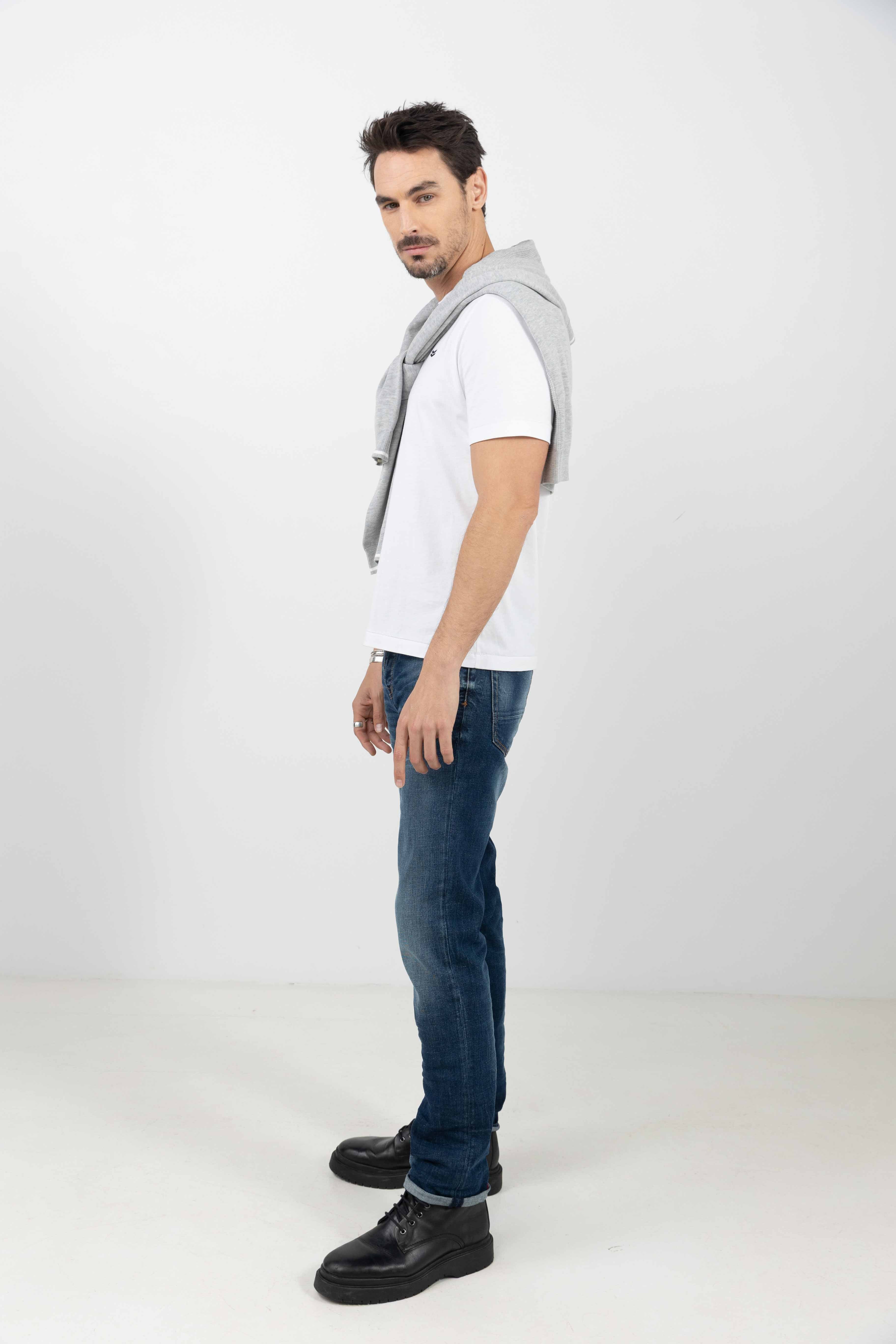 Jean denim bleu stretch coupe droite | Elora