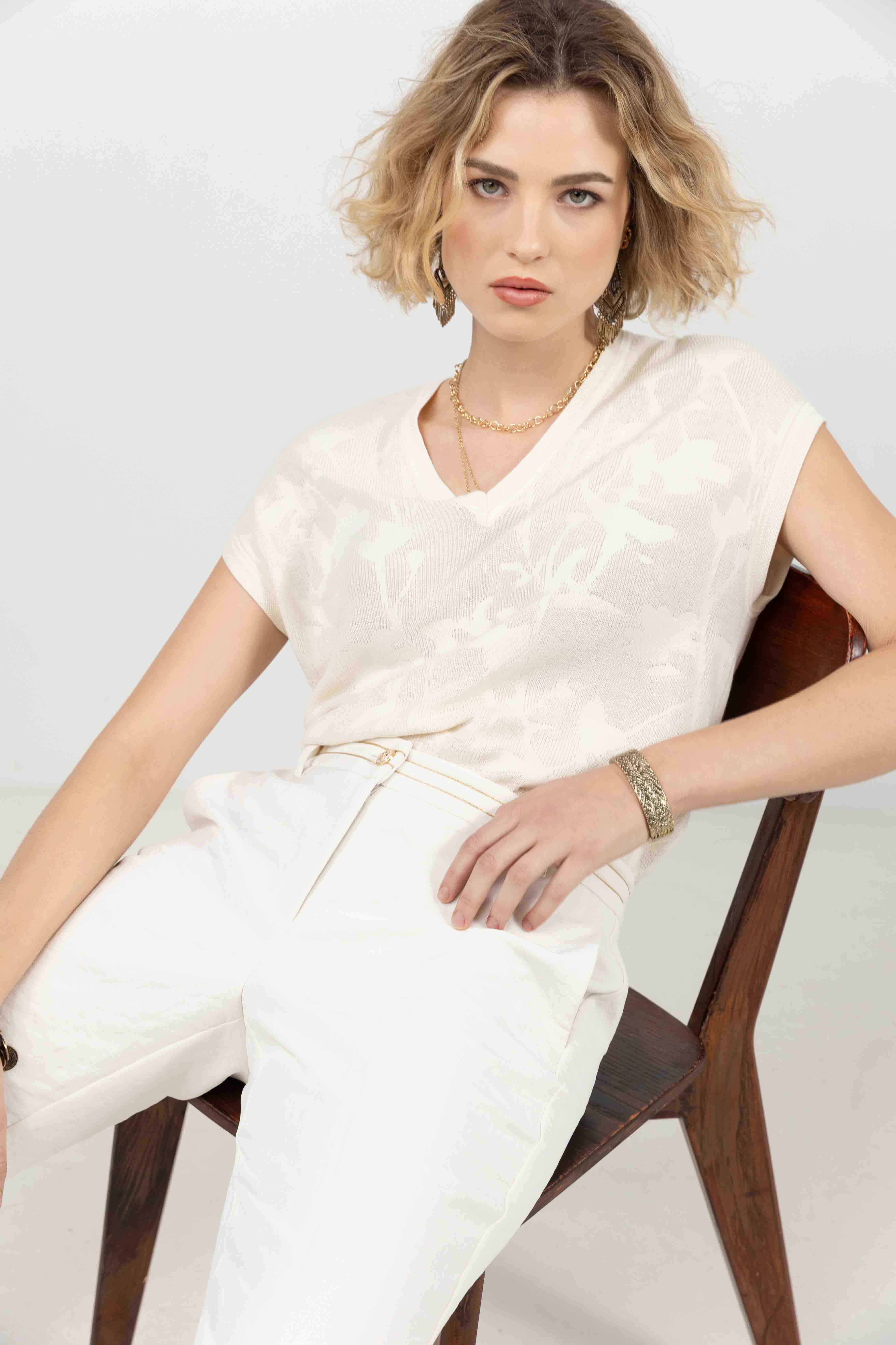 Pull écru maille florale | Elora