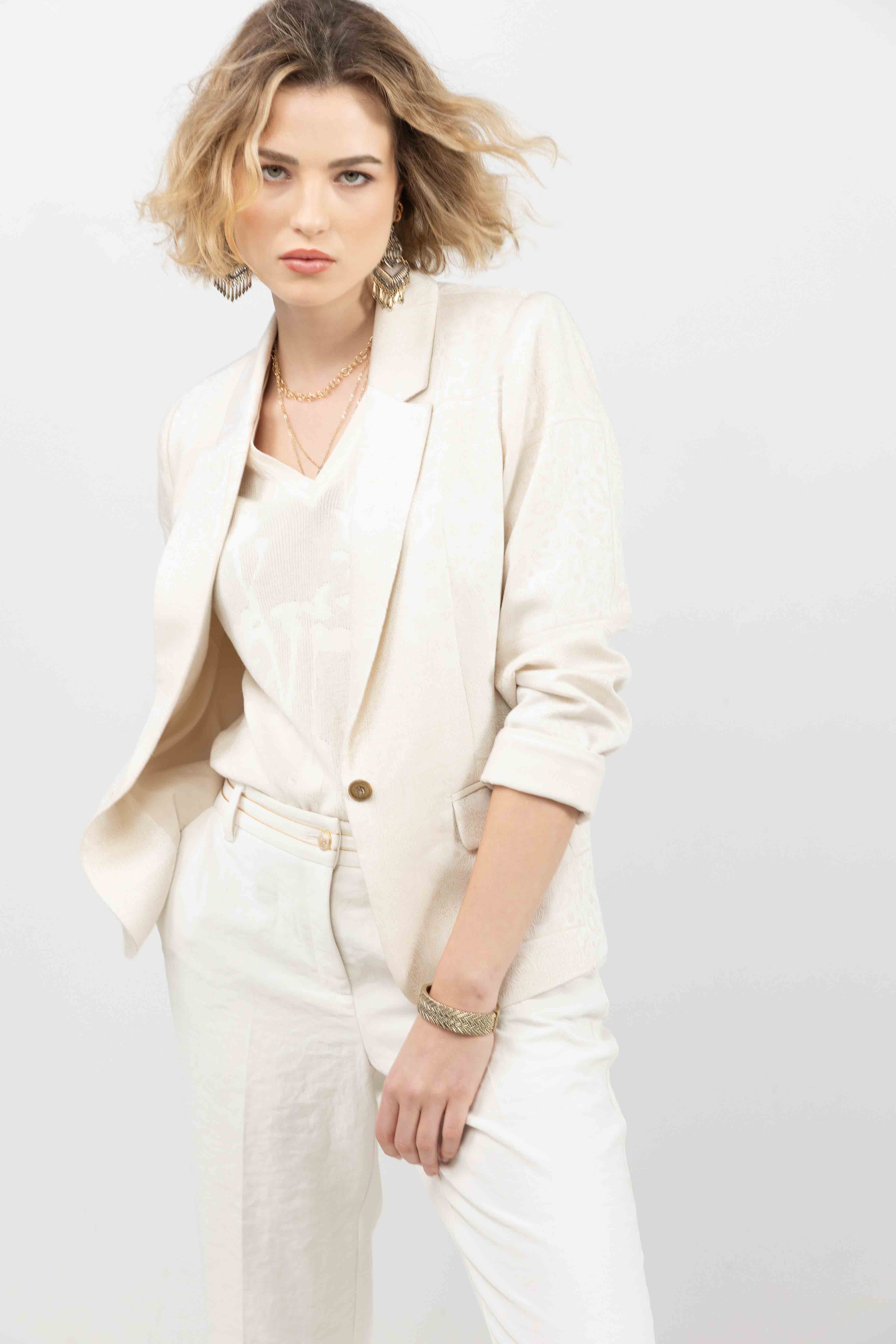 Pull écru maille florale | Elora