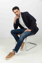 Jean denim bleu stretch coupe droite | Elora