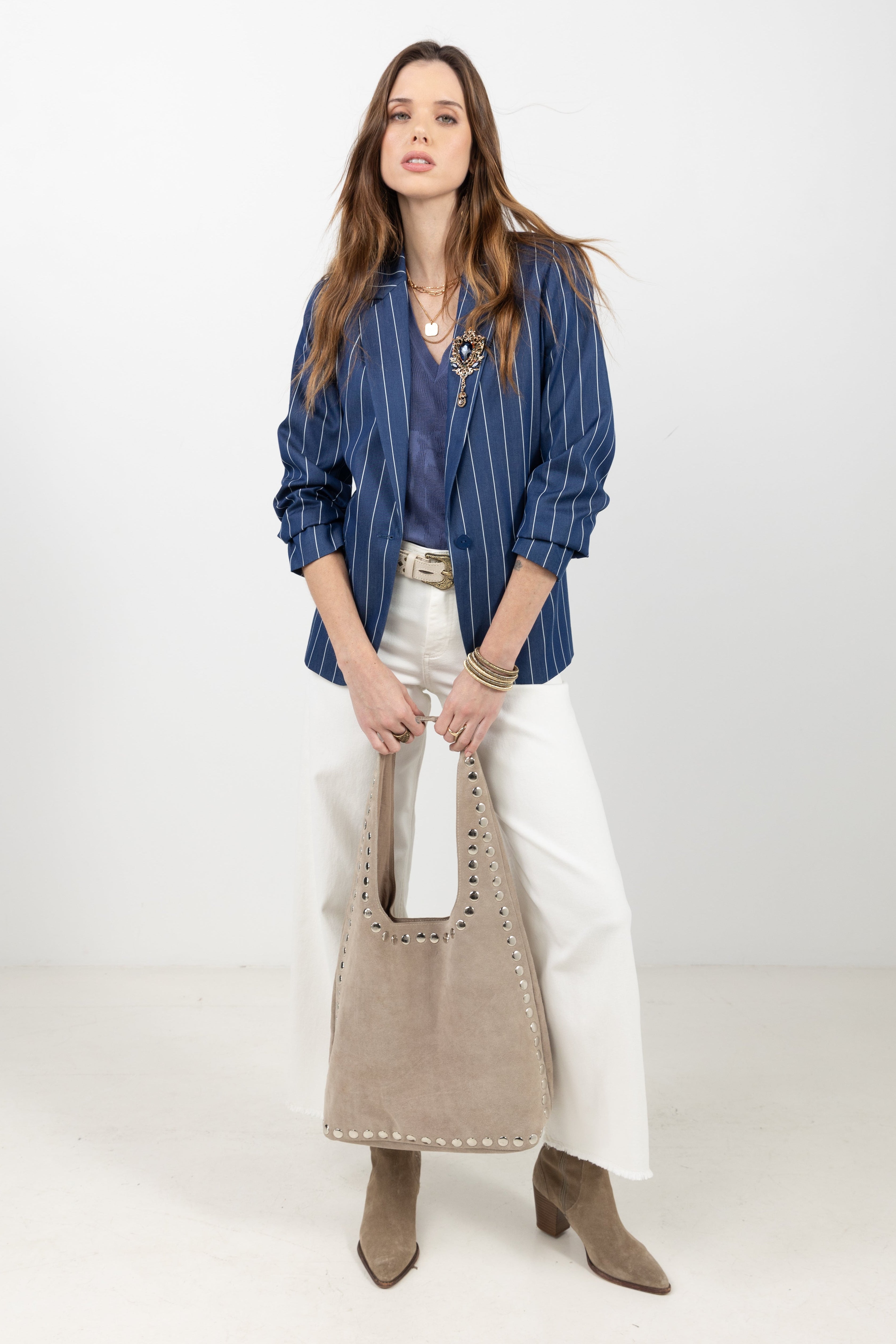 Sac besace beige daim détails métal | Elora