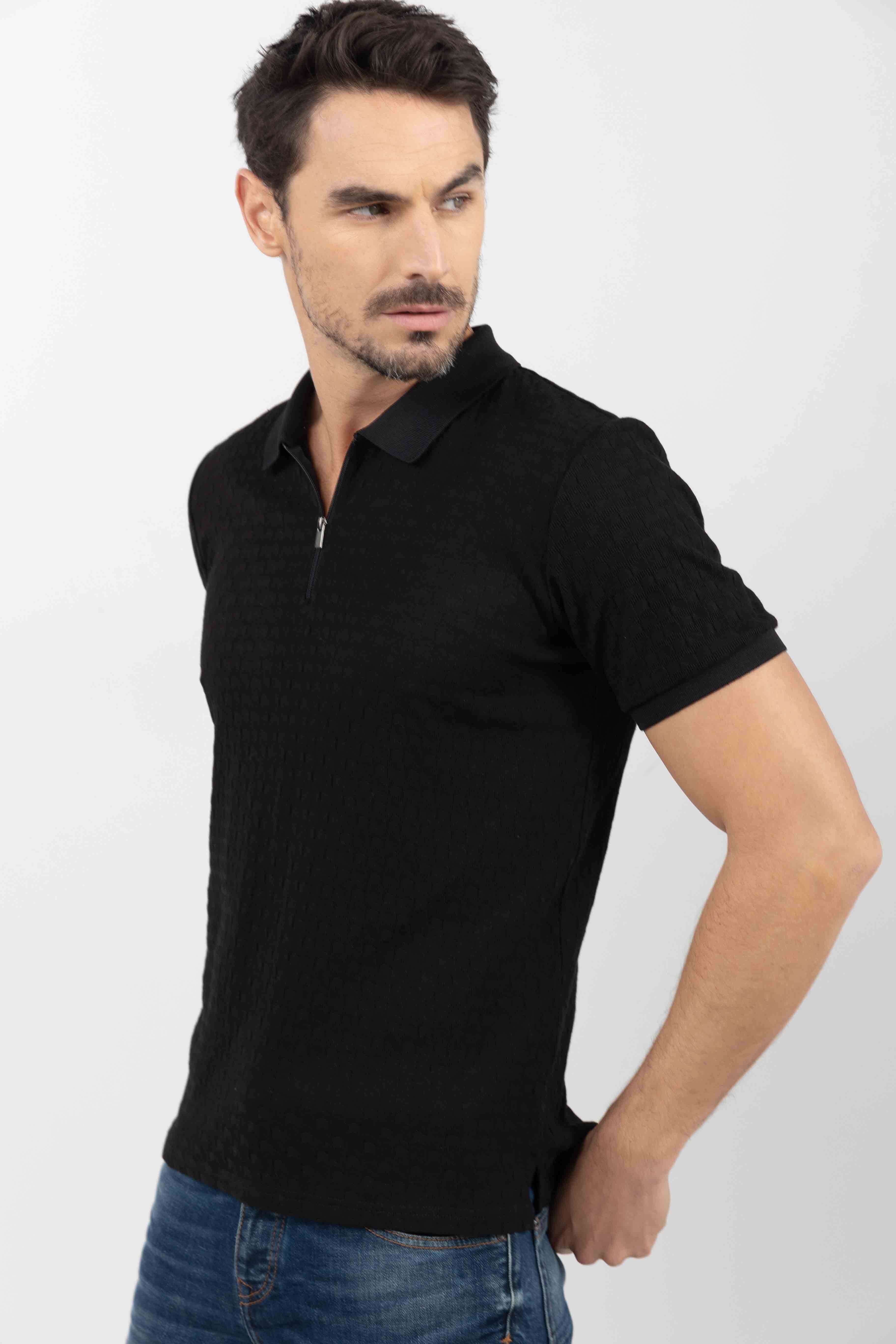 Polo noir zippé look rock chic | Elora