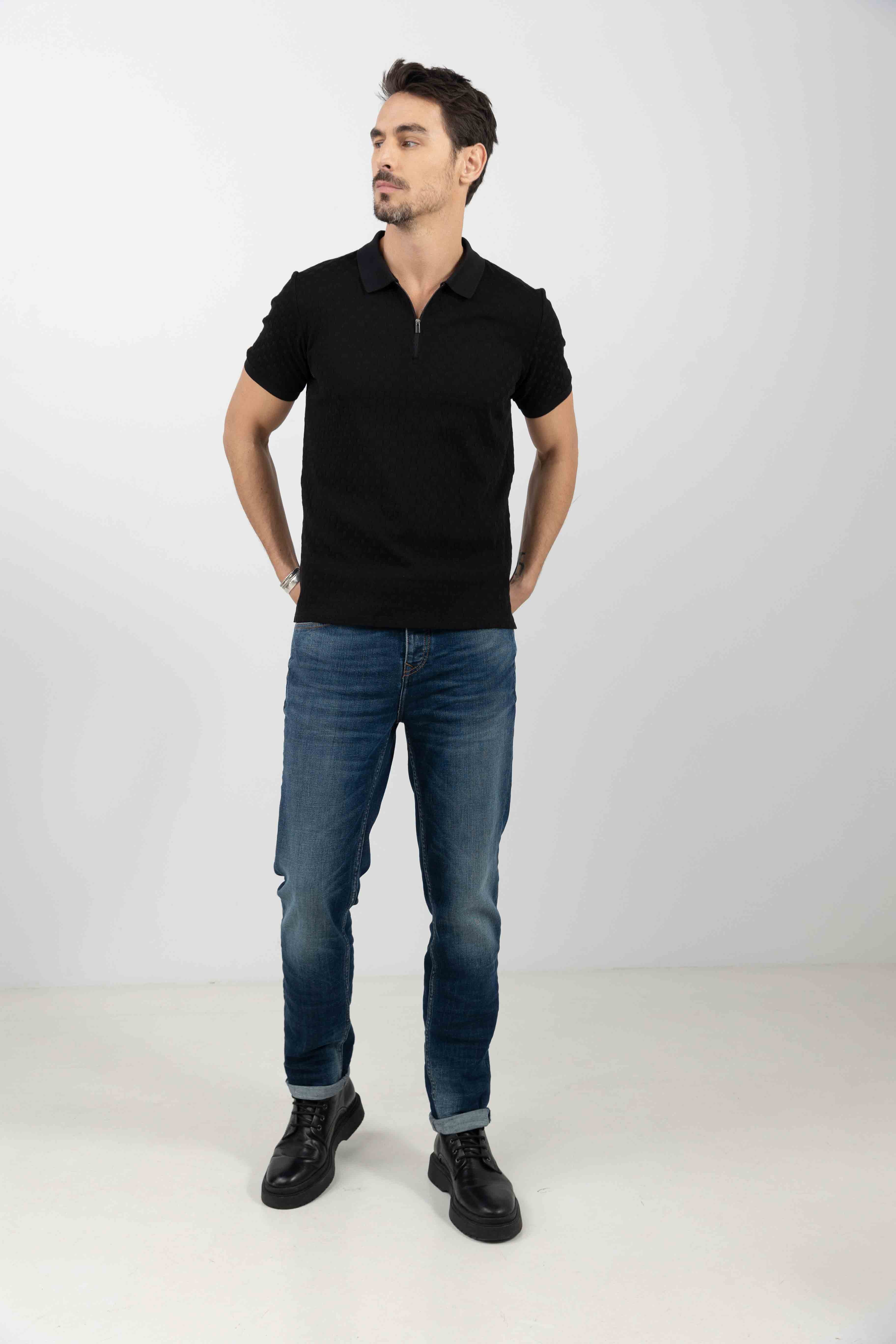 Polo noir zippé look rock chic | Elora