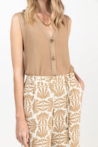 Pantalon imprimé beige large fluide | Elora