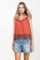 Caraco terracotta fluide dentelle féminine | Elora