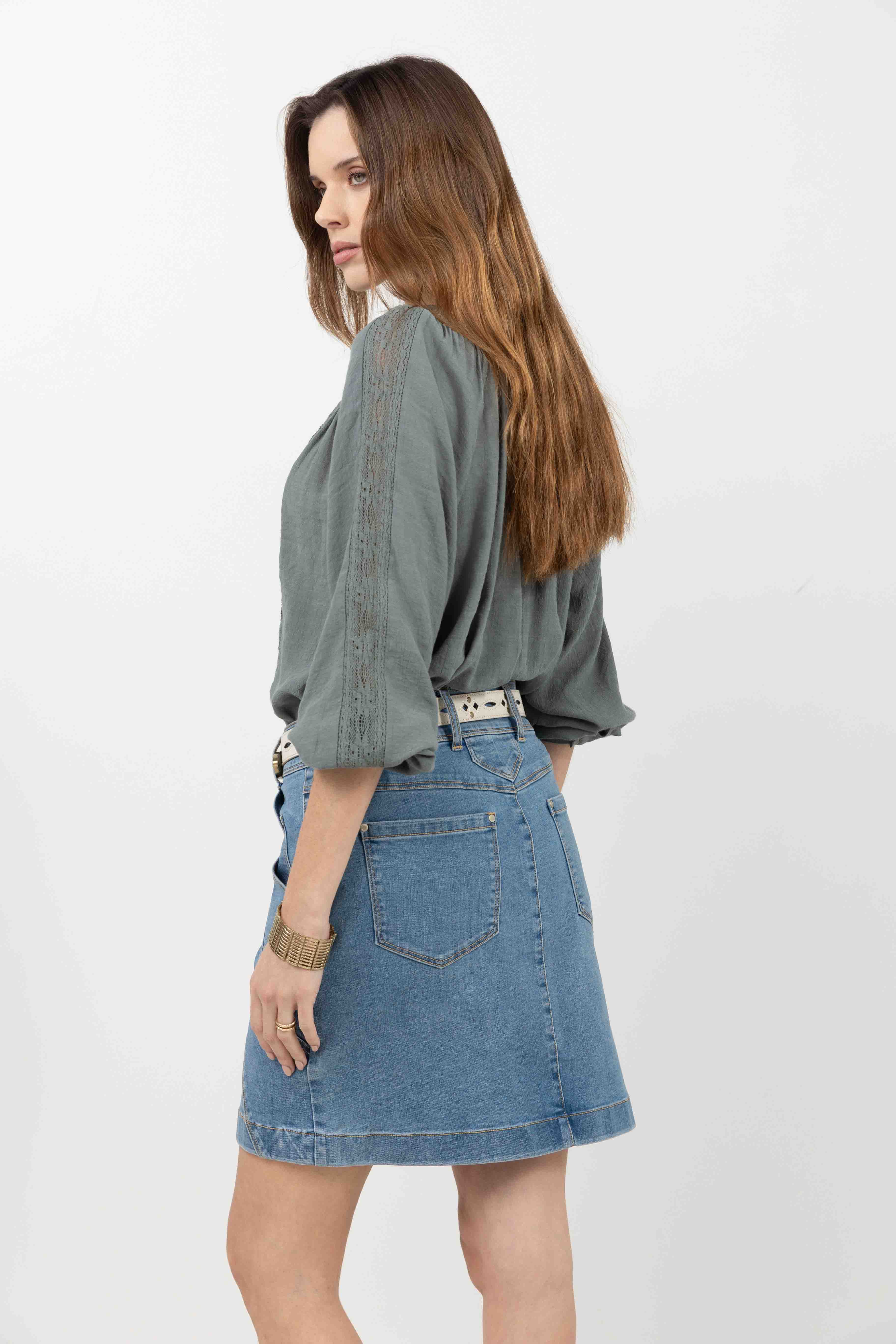 Jupe en jean stretch coupe droite | Elora