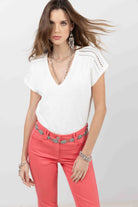 T-shirt écru épaules en crochet | Elora