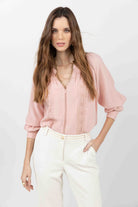 Blouse rose bohème dentelle fluide | Elora