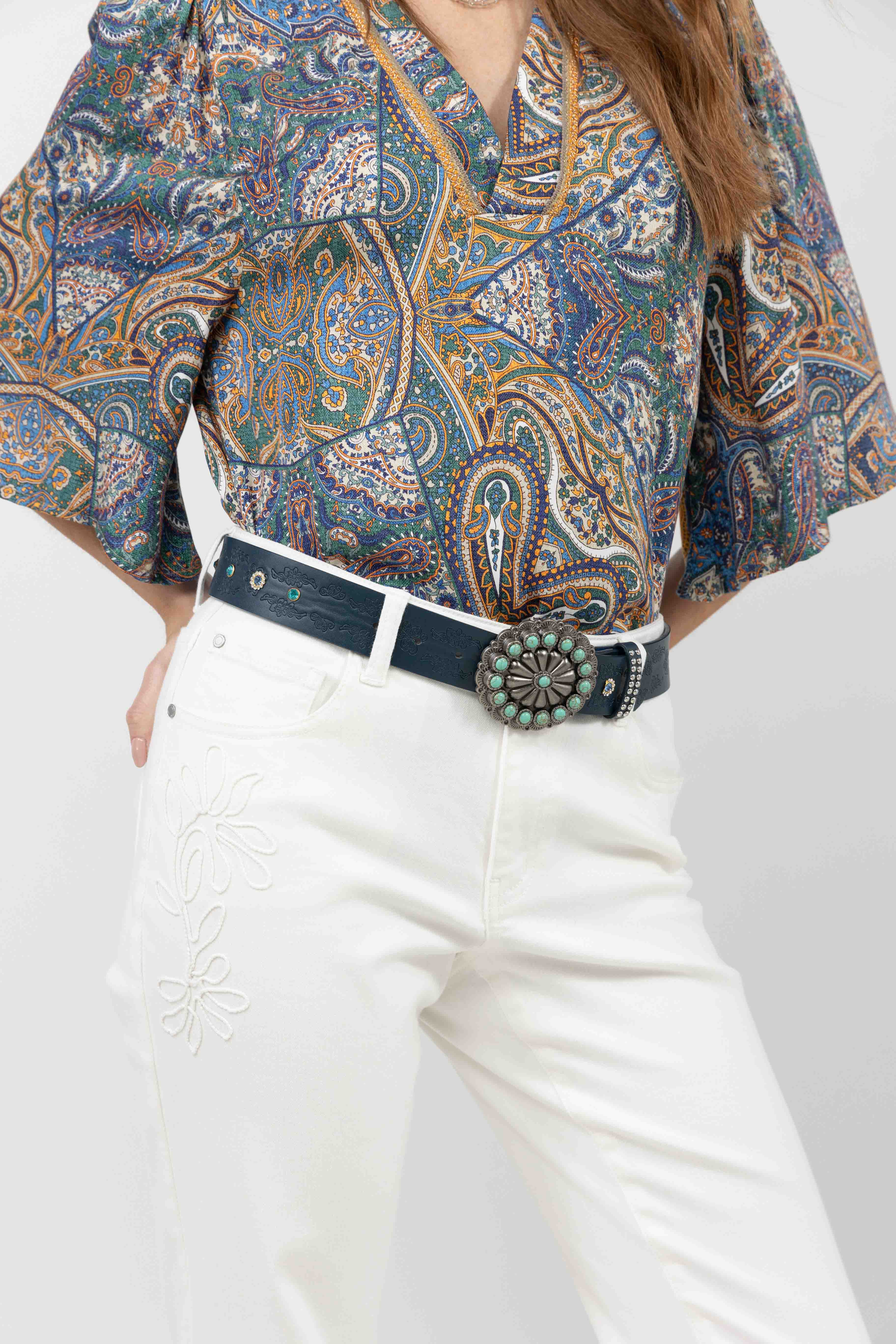 Jean blanc bootcut broderie chic | Elora