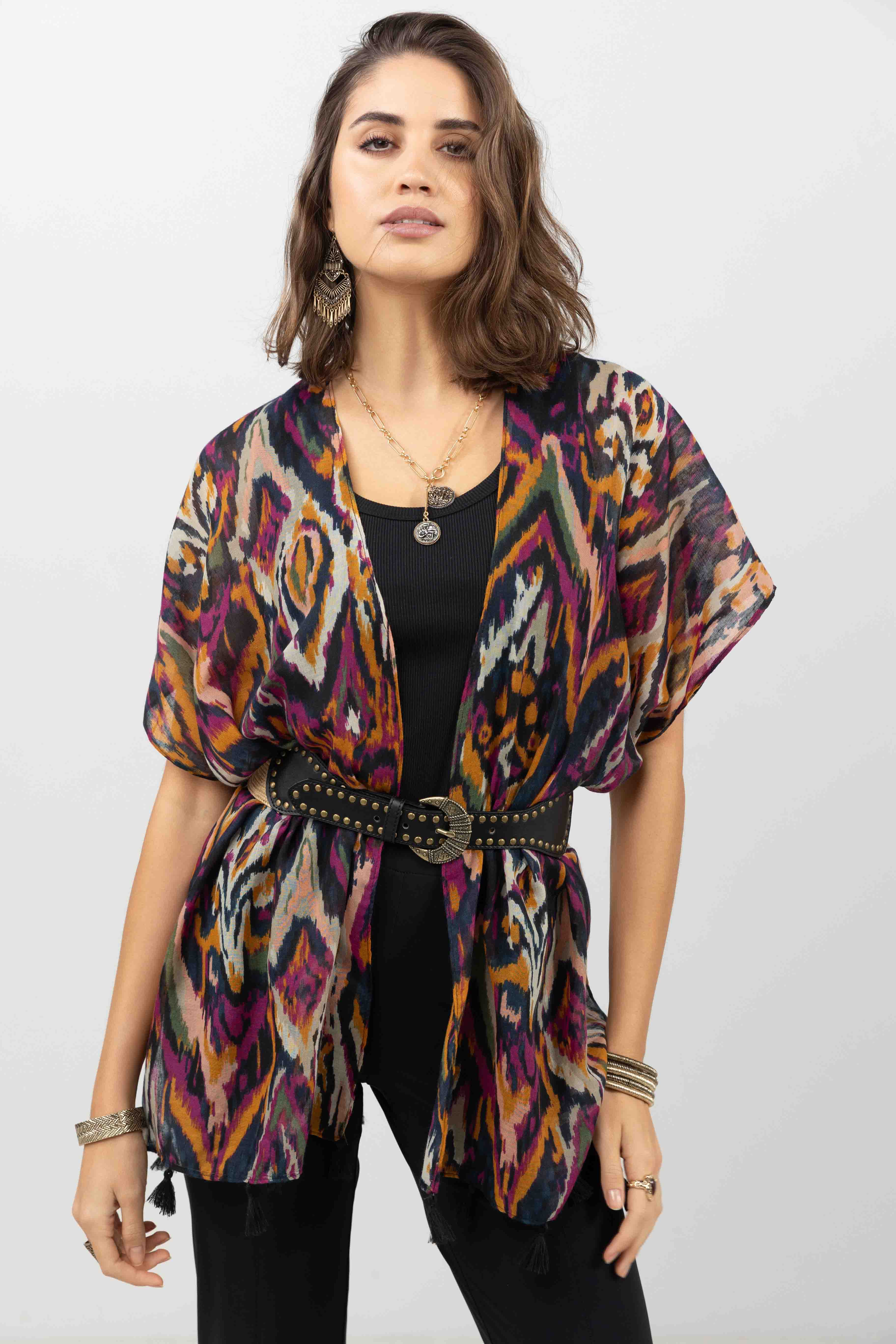 Poncho imprimé ethnique multicolore | Elora