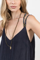 Robe longue marine bretelles perlées | Elora