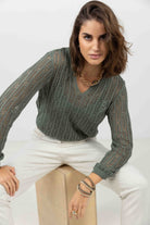 Pull ajouré kaki avec top intégré | Elora