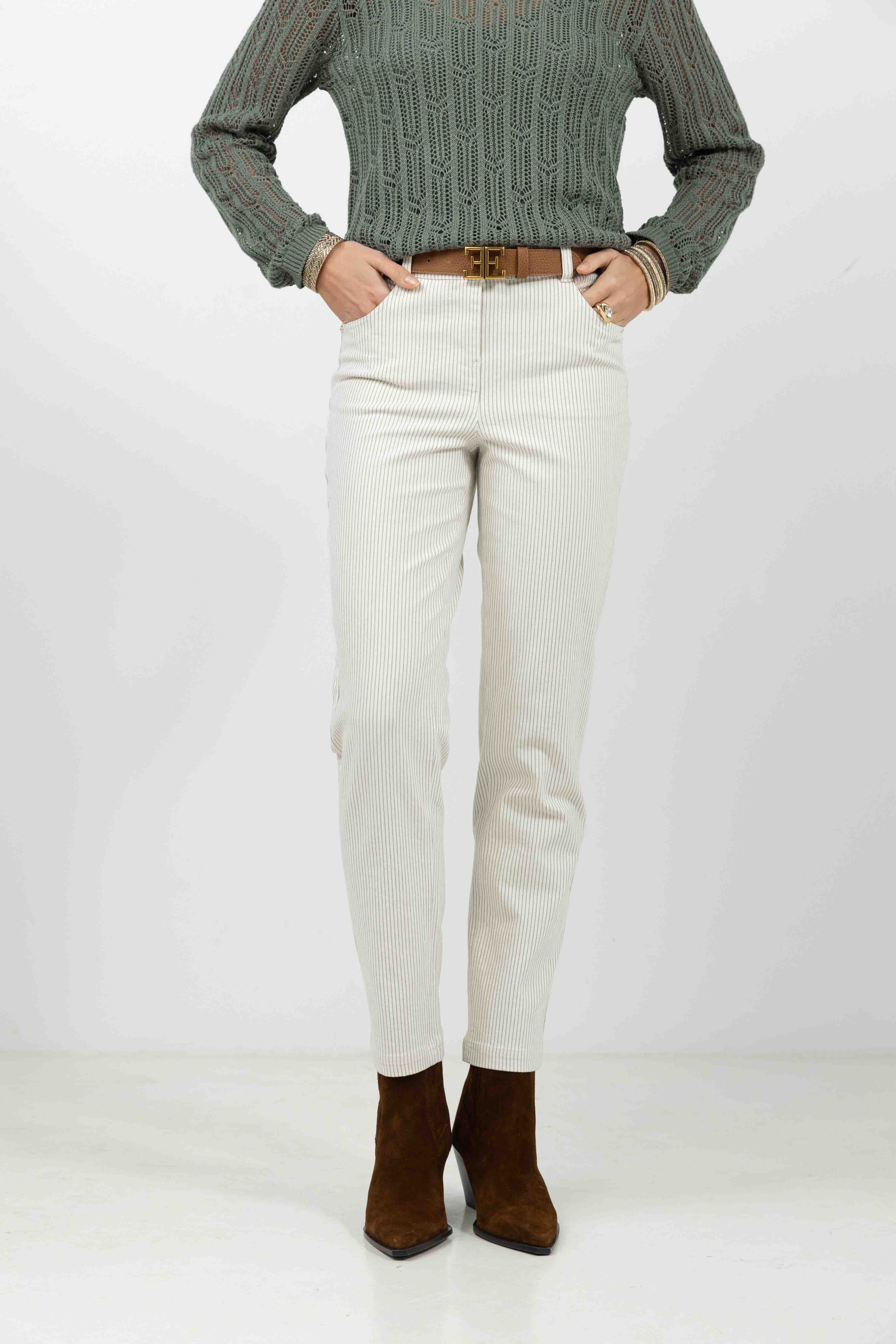 Pantalon écru rayé kaki | Elora