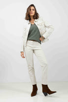 Pantalon écru rayé kaki | Elora