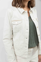 Veste en jean écru rayé kaki | Elora